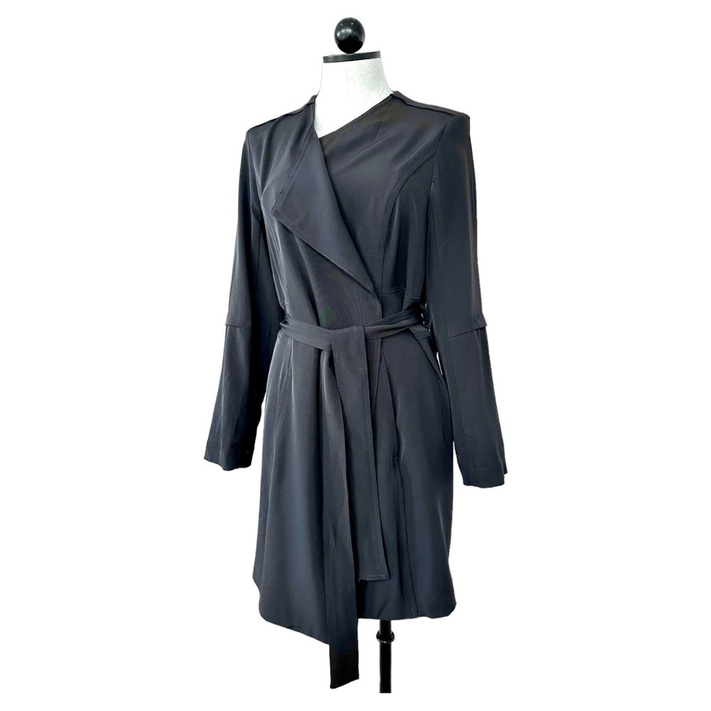 Rachel Zoe True Wrap Trench Coat Dress Long Sleeve Black Size Small